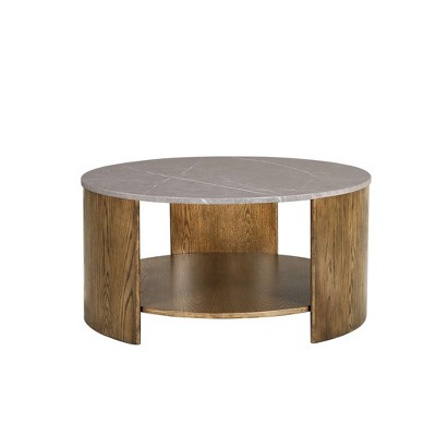 NicBex Modern 36" Round Coffee Table with Fixed Lower Shelf and Curved Pedestal for Living Room and Bedroom