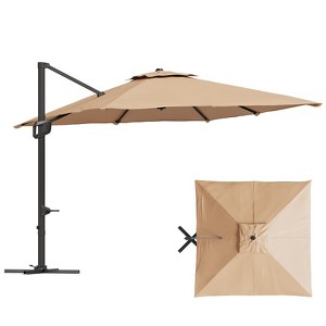 Large Cantilever Patio Umbrella 10' x 10'  Offset Outdoor Umbrella with 360-Degree Rotation, UV Protection, for Garden, Patio, and Poolside - 1 of 4