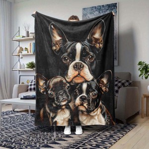 Boston Terrier Themed Flannel Blanket, Cozy Polyester All-Season Throw for Bed, Sofa, and Travel, Christmas Gift. - 1 of 4