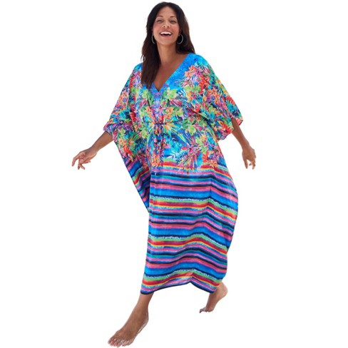 Swim 365 Women's Plus Size Ruched Caftan Cover Up - 34/36, Rainbow ...