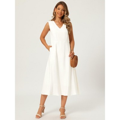 Женские платья INSPIRE CHIC Women's Casual Summer Sleeveless V Neck Casual Flowy A-Line Midi Dresses with Pocket Large Beige — фото 3