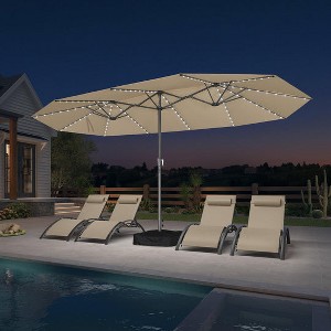 PURPLE LEAF 15ft Patio Market Umbrella and Base Double-Sided Rectangle Outdoor Table Sun Umbrellas with Crank - 1 of 4