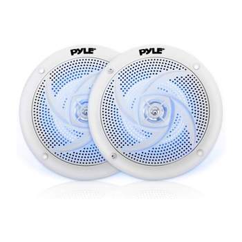Pyle PLMRS53WL 5.25 Inch 180 Watt Waterproof Rated Low Profile Slim Style Marine Speakers with Built In Blue Illumination LED Lights, White (2 Pack)