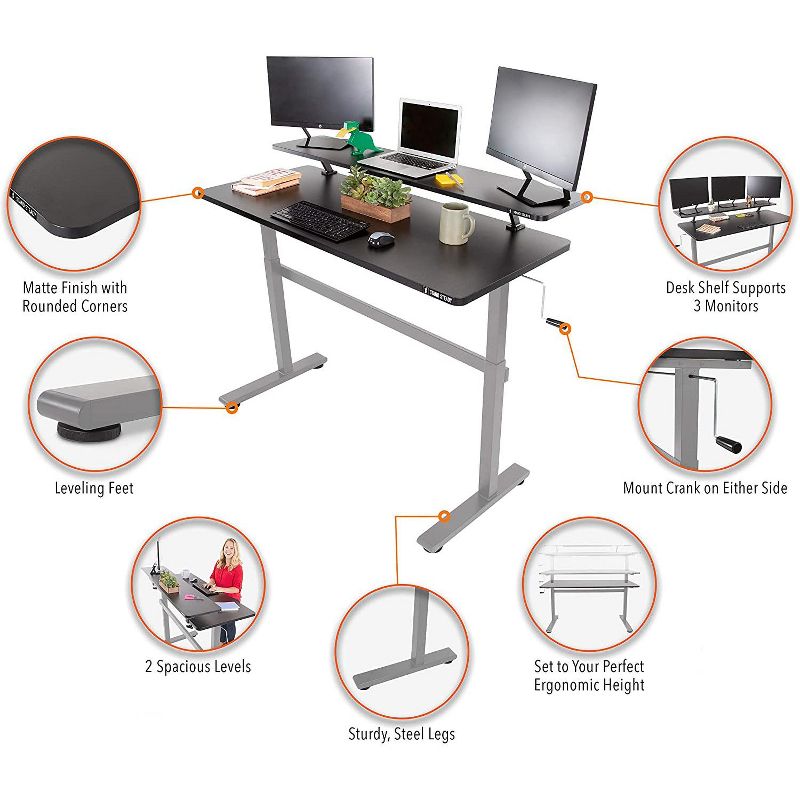 Tranzendesk Standing Desk With Clamp-On Shelf - 55" | Sit to Stand Workstation with 55" Monitor Stand - Black, 5 of 13