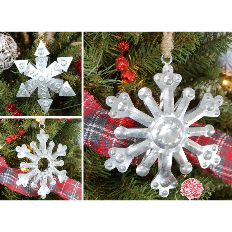 AuldHome Design Galvanized Snowflake Ornaments, 6pk; Rustic Farmhouse Decor Metal Christmas Tree Decorations, Large 6in Diameter, 2 of 9