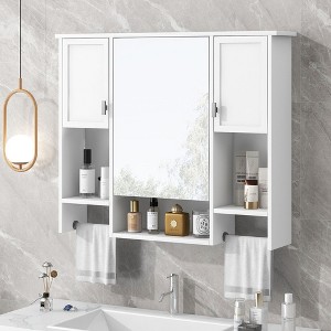 CAVINAS 35"x28" Modern Wall Mounted Bathroom Storage Cabinet with Mirror,Bathroom Wall Medicine Cabinet with Doors,Shelves & Towel Bars,White - 1 of 4