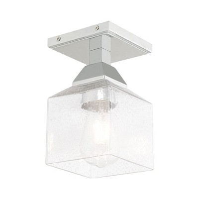 Elegant Seeded Glass 1-Light LED Flush Mount in Polished Chrome