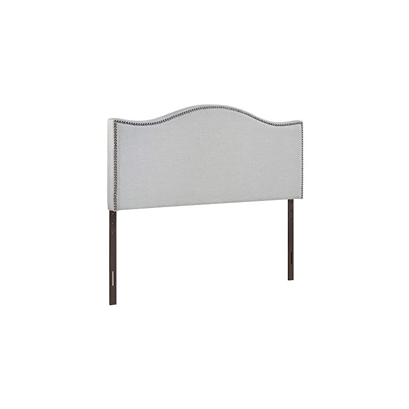 Modway Curl Linen Fabric Upholstered Full Headboard with Nailhead Trim and Curved Shape in Gray, 1 of 2