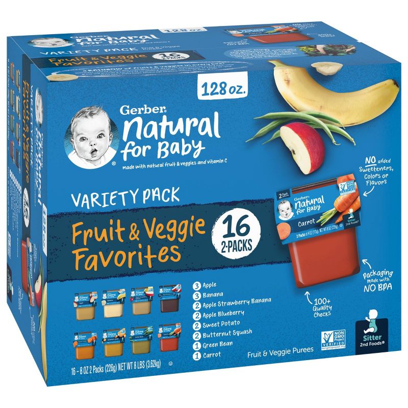 Gerber Sitter 2nd Foods 16pk Fruit &#38; Veggie Baby Food Variety Pack - 128oz, 1 of 9