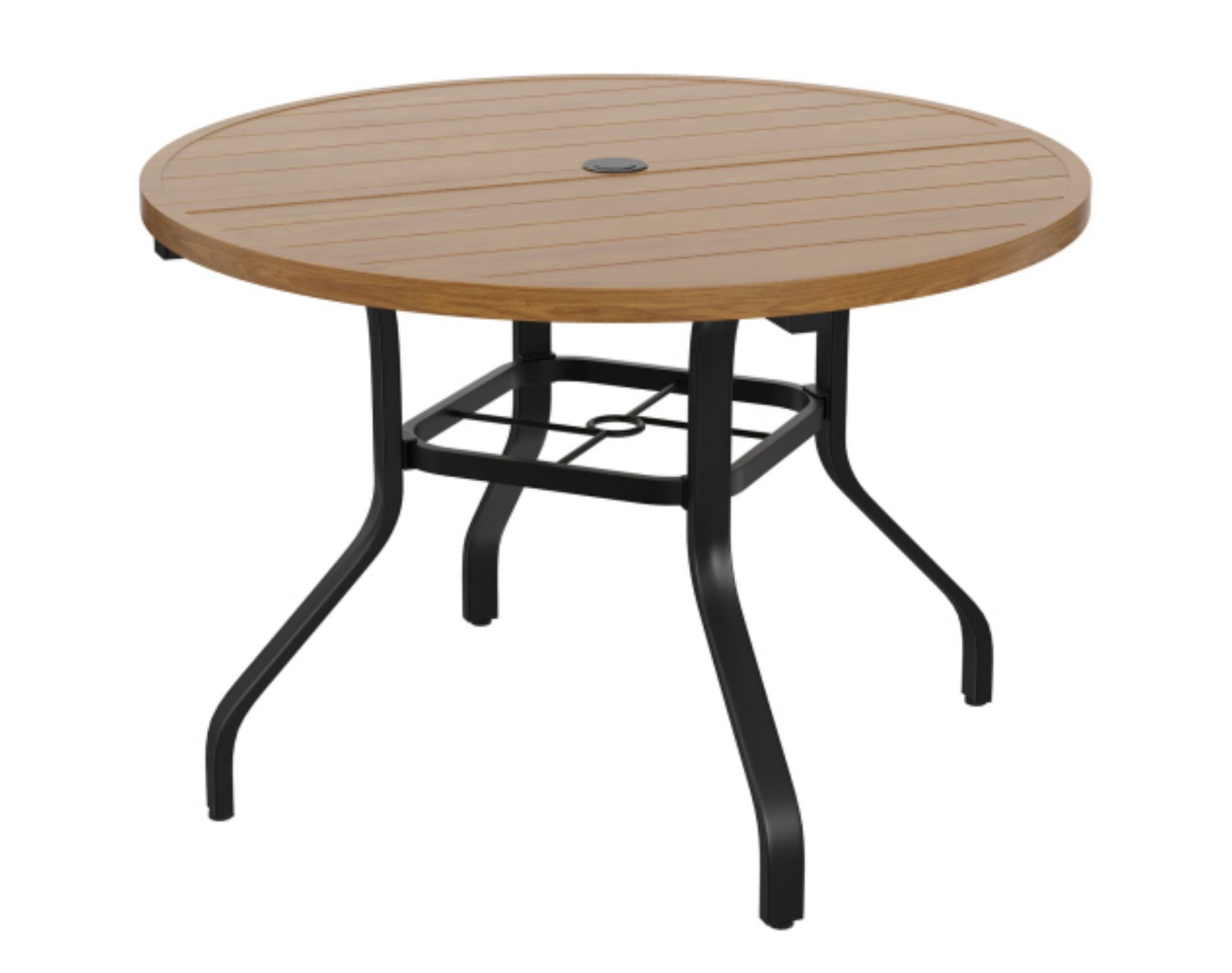 41 Inch Natural Round Patio Dining Table with Umbrella Hole, Weather-Resistant Metal Outdoor Table for Backyard Poolside