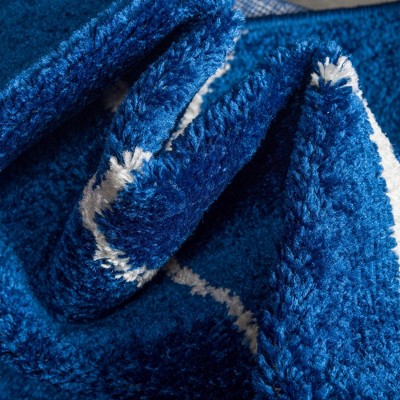 Navy Blue 7' Round Trellis Frieze Synthetic Area Rug