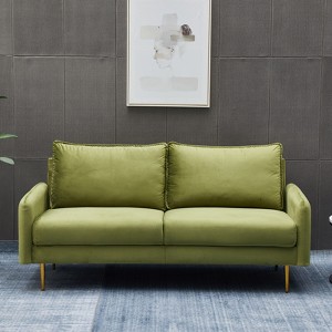 Velvet Loveseat Modern Sofa Tufted Couch with Metal Legs for Living Room, Office - 1 of 4