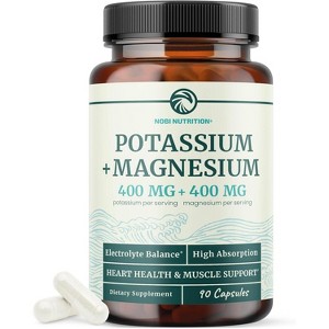 High Absorption Potassium Magnesium Supplement Capsule, High Strength Electrolyte Balance for Heart Health & Muscle Support, Nobi Nutrition, 90ct - 1 of 4