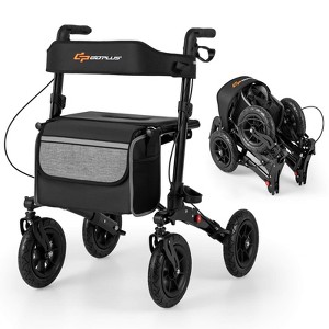 Costway Walker for Seniors Folding Rollator Walker with 9" Pneumatic Tires for All Terrain Blue/Red/Black - 1 of 4