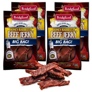 Bridgford Sweet Baby Ray’s Beef Jerky Honey BBQ 10 oz  - Ready to Eat High Protein Jerky for Midday Energy Boost or a Post Workout Snack - 1 of 4