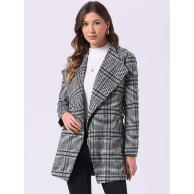 INSPIRE CHIC Women's Shawl Collar Belted Asymmetrical Hem Plaid Coat Black White X-Large — фото 2