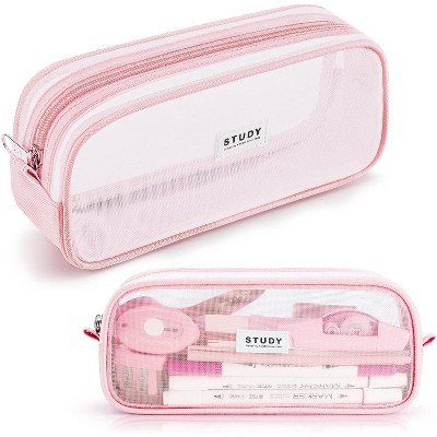 Fmeida Grid Mesh Pencil Case Large Capacity Pencil Case Big Pencil Pouch With Zipper Simple Stationery Bag Black