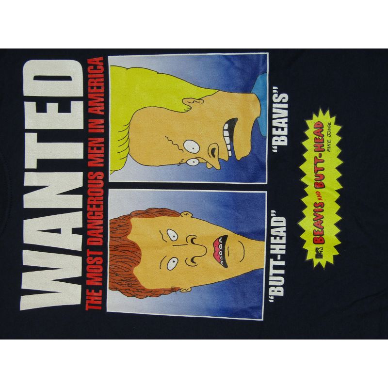 Beavis and Butthead Wanted Poster MTV Cartoon Mens Navy Graphic Tee Shirt, 2 of 3