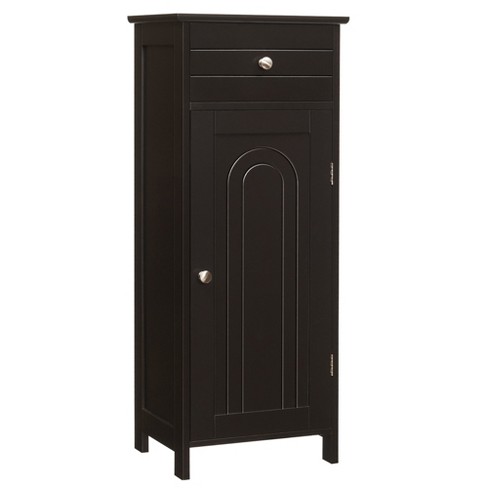 Costway Bathroom Floor Cabinet Side Storage Cabinet with 3 Drawers and 1 Cupboard Black