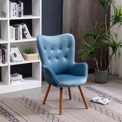 Elegant Brown Velvet Wingback Barrel Accent Chair with Oak Finish