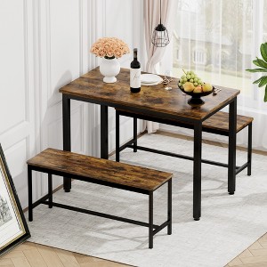 3-Piece Industrial Bar Height Dining Set with 2 Benches, Counter Height Dining Set Space-saving Breakfast Table Set Bistro Dining Set-ModernLuxe - 1 of 4