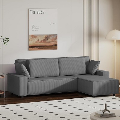 Corduroy Sectional Sofa, L Shaped Modern Corduroy Couch with Chaise, Comfy Sofa Couch with Deep Chaise for Living Room