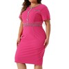 Agnes Orinda Women's Plus Size Retro Sheath Short Sleeve Business Pencil Bodycon Dresses - 2 of 4