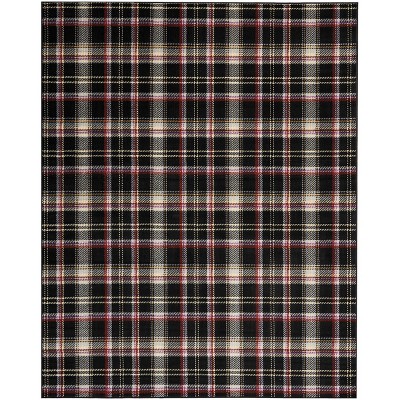Hand-Knotted Black Plaid 8' x 10' Synthetic Area Rug