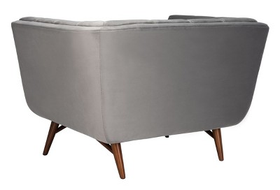 Contemporary Gray Velvet Wood Accent Chair with Tufted Design