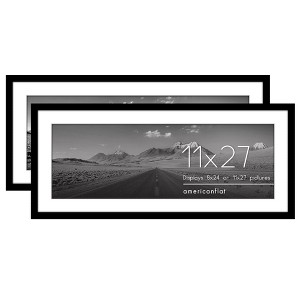 Americanflat 11x27 Picture Frame with Polished Plexiglass, Set of 2, Use as 8x24 Frame with Mat or 11x27 Frame Without Mat, Galleria Collection, Black - 1 of 4