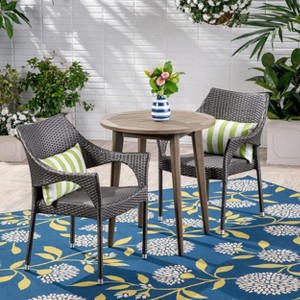 GDFStudio Lambert Outdoor Acacia Wood and Wicker 3 Piece Bistro Set - 1 of 4