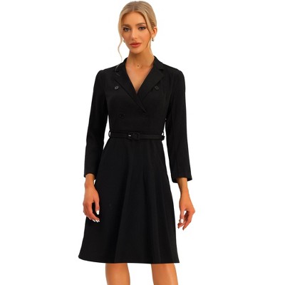 Allegra K Women's Elegant V Neck Collar Belted Pleated Button Shirt  Work Dresses
