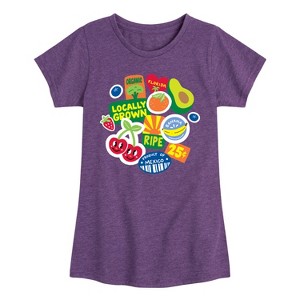Girls' - Instant Message - Fruit Stamps Fitted Short Sleeve Graphic T-Shirt - 1 of 4