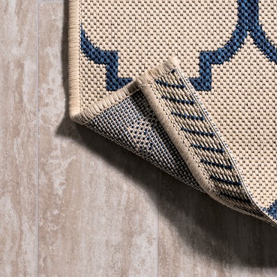 Beige and Navy Synthetic Trellis 4' x 6' Reversible Rug