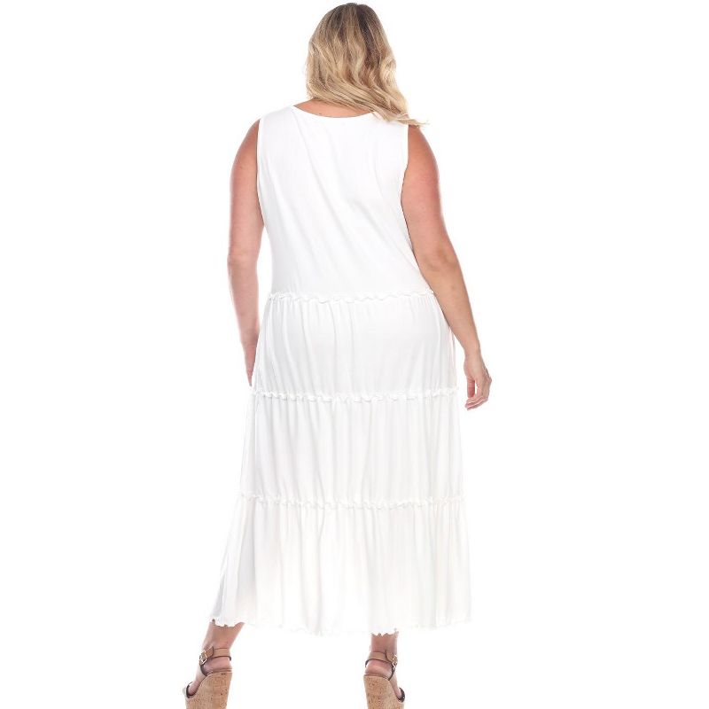 Women's Plus Size Scoop Neck Tiered Midi Dress - White Mark, 3 of 4