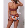 Elerevyo Women's Leaf Print Color Block Bikini Sets, Halter Top Boyshorts Bottom Swimwear Bathing Suits 1 Set - 3 of 4