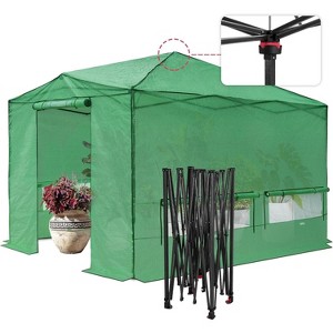 Outdoor Greenhouse, 6 x 8 ft Portable Walk-In Greenhouse with Roll-Up Zipper Entry Door and Roll-Up Side Windows, Instant Pop-Up Canopy - 1 of 4