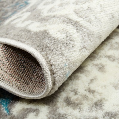 Reversible Grey/Blue Medallion Synthetic Area Rug 47in