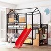 MAYEERTY Twin Over Twin Metal Bunk Bed, House Bed Slide Storage Stair, Kids Bedroom, Black with Red Slide - 2 of 4