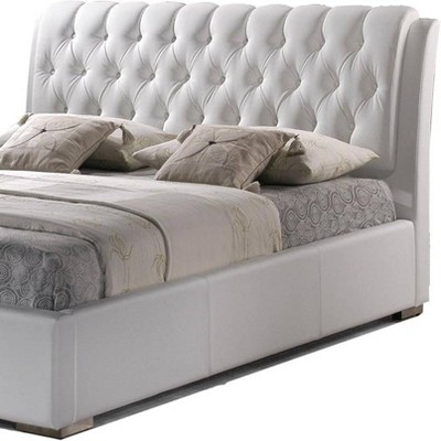 Elegant Bianca Full Bed with Tufted Faux Leather Headboard - White