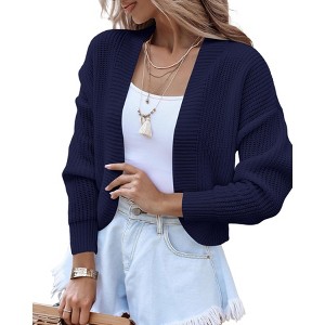 Clearlove Women's Cropped Drop Shoulder Cardigan Long Sleeve Open-Front Knit Shrug Jacket - 1 of 4