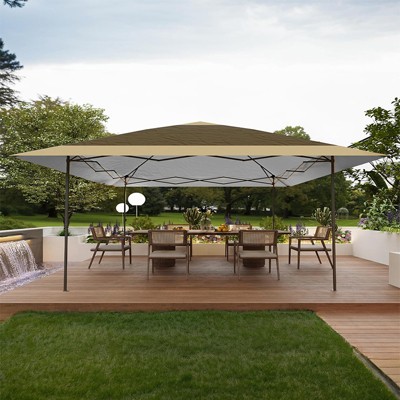 12x12 Pop Up Gazebo Outdoor Canopy Shelter with 4 Stanbags, 8 Stakes Instant Gazebo Tent for Lawn, Garden, Backyard Deck，Khaki