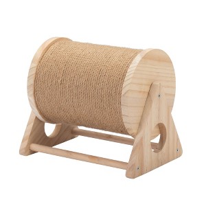 FURNIinspire Wooden Cat Scratching Post, 360-Degree Rotating Cat Scratcher Toy with Bells for Indoor Cats and Kittens, 10.9"*7.6"*9.5" - 1 of 4
