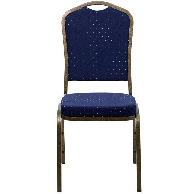 Navy Blue Dot Patterned Fabric Banquet Chair with Gold Vein Frame