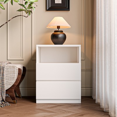 ATJafurn White Cabinet Freestanding Storage Cabinet, Floor Cabinet Nightstands With 2 Drawers For Living Room, Bed Room