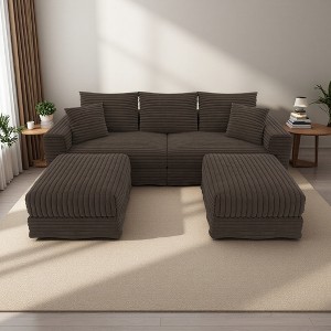 82.7" Plush Corduroy U-Shaped Sectional Sofa, 2 Ottomans, Deep Seat - 1 of 4