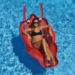 Swimline 90405 Inflatable Rideable Lobster Outdoor Swimming Pool or Lake Floating 1 Person Water Lounger Relaxing Chair Raft, Red