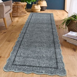Scalloped Machine Washable Non-Slip Bordered Rug Non-Shedding Soft Low Pile Modern Accent Rugs - 1 of 4