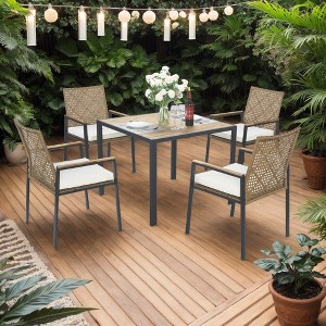 Aortzio 25.19"W 5-Piece Square Outdoor Dining Set with Umbrella Hole - 1 of 4