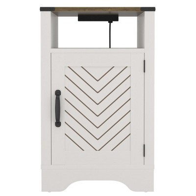 15.75"Farmhouse Nightstand Side Table, Wooden Rustic End Table,LIGHT GREY